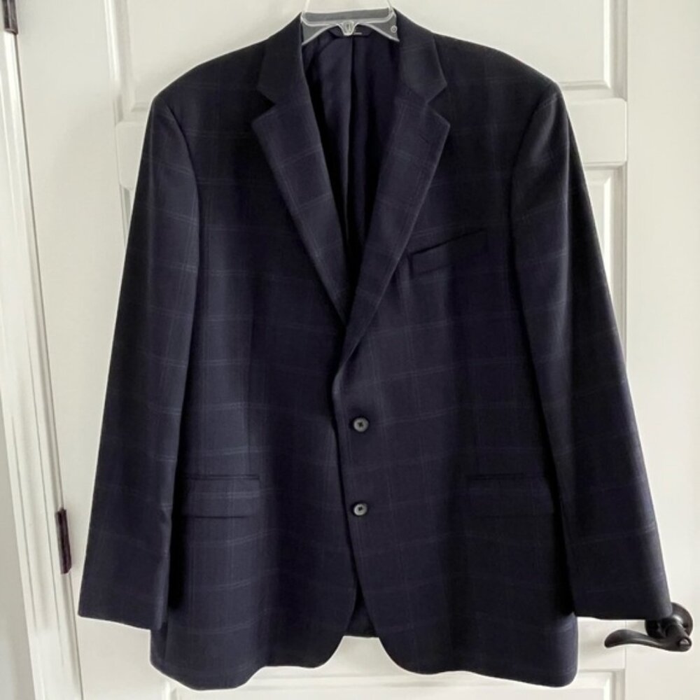 Brooks Brothers 346 Regent Fit Navy Windowpane Wool Blazer Sport Coat Jacket 48L